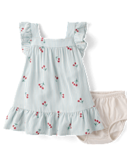 Baby Girls Striped Cherry Ruffle Dress