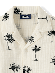 Boys Palm Tree Gauze Button Up Shirt