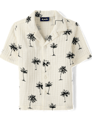 Boys Palm Tree Gauze Button Up Shirt