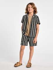 Boys Embroidered Textured Button Up Shirt