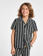 Chemise boutonnée texturée brodée pour garçon