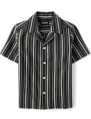 Boys Embroidered Textured Button Up Shirt