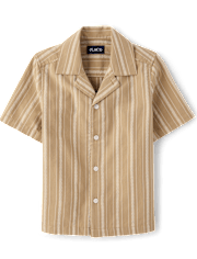 Boys Embroidered Textured Button Up Shirt