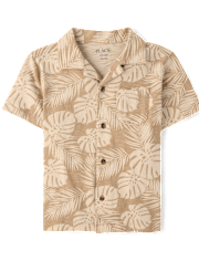 Chemise boutonnée en maille à motif de feuilles tropicales pour garçon