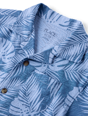 Chemise boutonnée en maille à motif de feuilles tropicales pour garçon