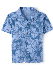 Chemise boutonnée en maille à motif de feuilles tropicales pour garçon