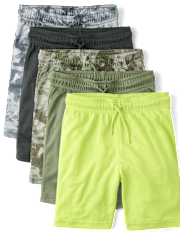 Boys Quick Dry Print Mesh Lined Active Shorts 5-Pack