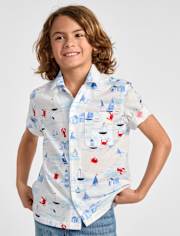 Boys Dad And Me Coastal Poplin Button Up Shirt