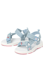 Toddler Girls Embroidered Denim Webbed Sandals