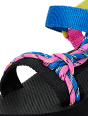 Girls Colorblock Cord Webbed Platform Sandals