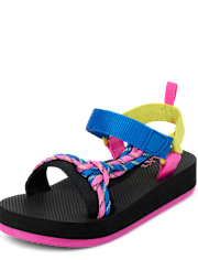 Sandales à plateforme en cordon tressé bicolores pour filles