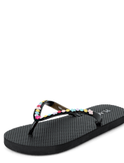 Girls Faux Beaded Patch Flip Flops