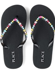Girls Faux Beaded Patch Flip Flops