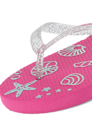 Girls Holographic Seashell Flip Flops