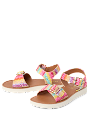 Girls Raffia Buckle Sandals