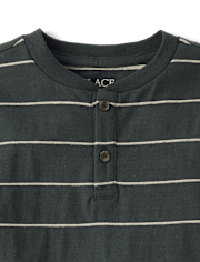 Boys Striped Textured Henley Tee