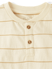 Boys Striped Textured Henley Tee