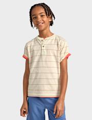 T-shirt Henley rayé texturé pour garçon