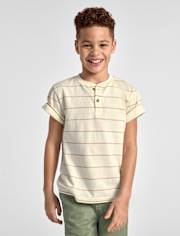 Boys Striped Textured Henley Tee