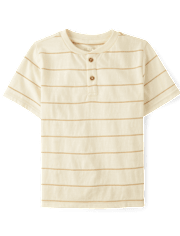 Boys Striped Textured Henley Tee