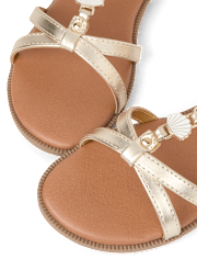 Girls Metallic Seashell Gladiator Sandals
