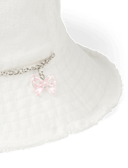 Girls Bow Frayed Denim Bucket Hat