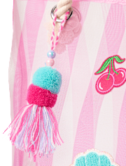 Girls Striped Embroidered Patch Beach Tote Bag