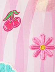 Girls Striped Embroidered Patch Beach Tote Bag