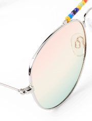 Girls Rainbow Beaded Aviator Sunglasses