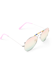 Girls Rainbow Beaded Aviator Sunglasses
