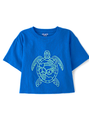 Girls Turtle Relaxed Cropped Graphic Tee