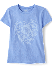 Girls Floral Heart Graphic Tee