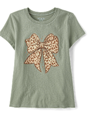 Girls Leopard Bow Graphic Tee