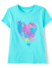 Girls Paint Splatter Heart Graphic Tee
