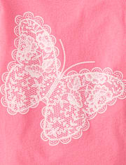 Girls Faux Lace Butterfly Graphic Tee