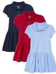 Toddler Girls Uniform Pique Polo Dress 3-Pack