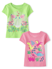 Baby And Toddler Girls Animal Graphic Tee 2-Pack
