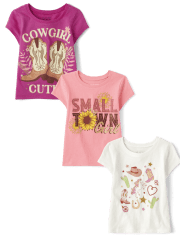 Baby And Toddler Girls Western Graphic Tee 3-Pack
