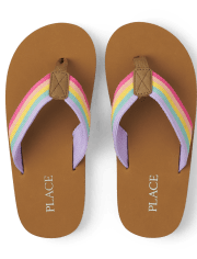 Girls Rainbow Striped Glitter Flip Flops 2-Pack