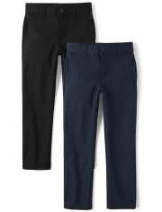 Pantalones chinos ajustados de secado rápido para uniforme para niños, paquete de 2