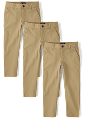 Pantalones chinos ajustados de secado rápido para uniforme para niños, paquete de 3