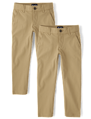 Pantalones chinos ajustados de secado rápido para uniforme para niños, paquete de 2