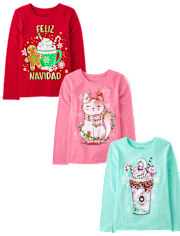 Girls Christmas Graphic Tee 3-Pack