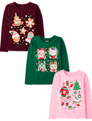 Girls Christmas Doodle Graphic Tee 3-Pack