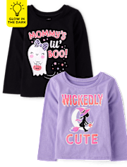 Baby And Niños pequeños Niña Glow Halloween Sassy Camisetas estampadas 2-Pack