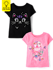 Baby And Toddler Girls Glow Halloween Graphic Tee 2-Pack