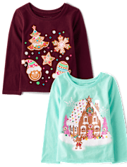 Baby And Toddler Girls Christmas Dessert Graphic Tee 2-Pack