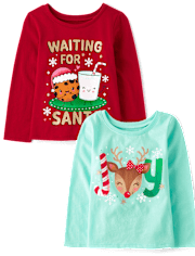 Baby And Toddler Girls Christmas Graphic Tee 2-Pack