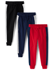 Boys Side Stripe Fleece Jogger Pants 3-Pack