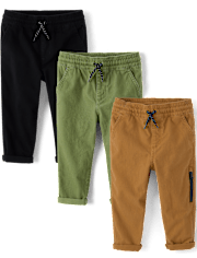 Baby And Toddler Boys Roll Cuff Pull On Pants 3-Pack